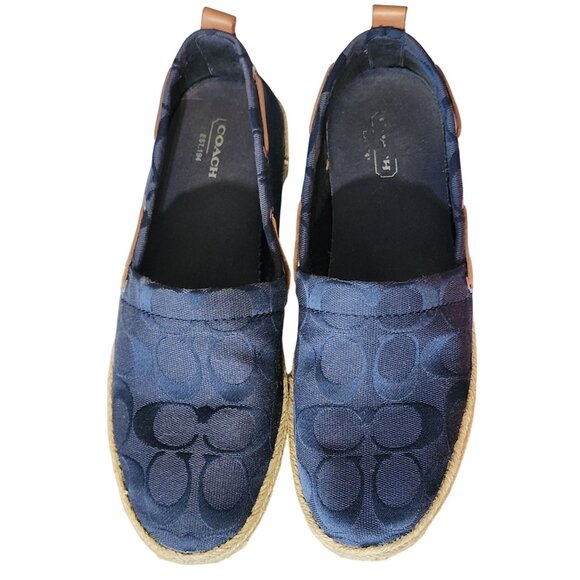 Coach Navy Blue Monogram Canvas Espadrille Loafers Womens Size 7M - Picture 4 of 7